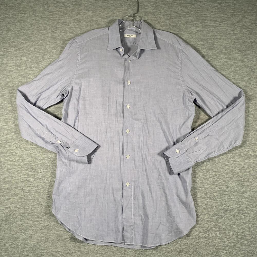 Boglioli Dress Shirt Mens 16 40 Blue Cotton Modal Long Sleeve Made In Italy